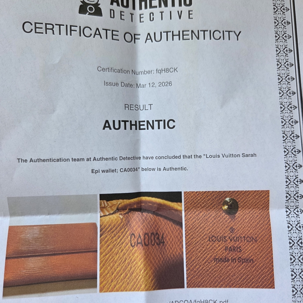 Louis Vuitton Orange Epi Leather Chain Wallet Trifold With Authentication Letter - Picture 16 of 16